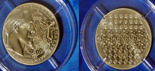 Nennwert 10.000 Euro, inzwischen bei 100g Gold über 13.000 Euro wert, Auflage 200